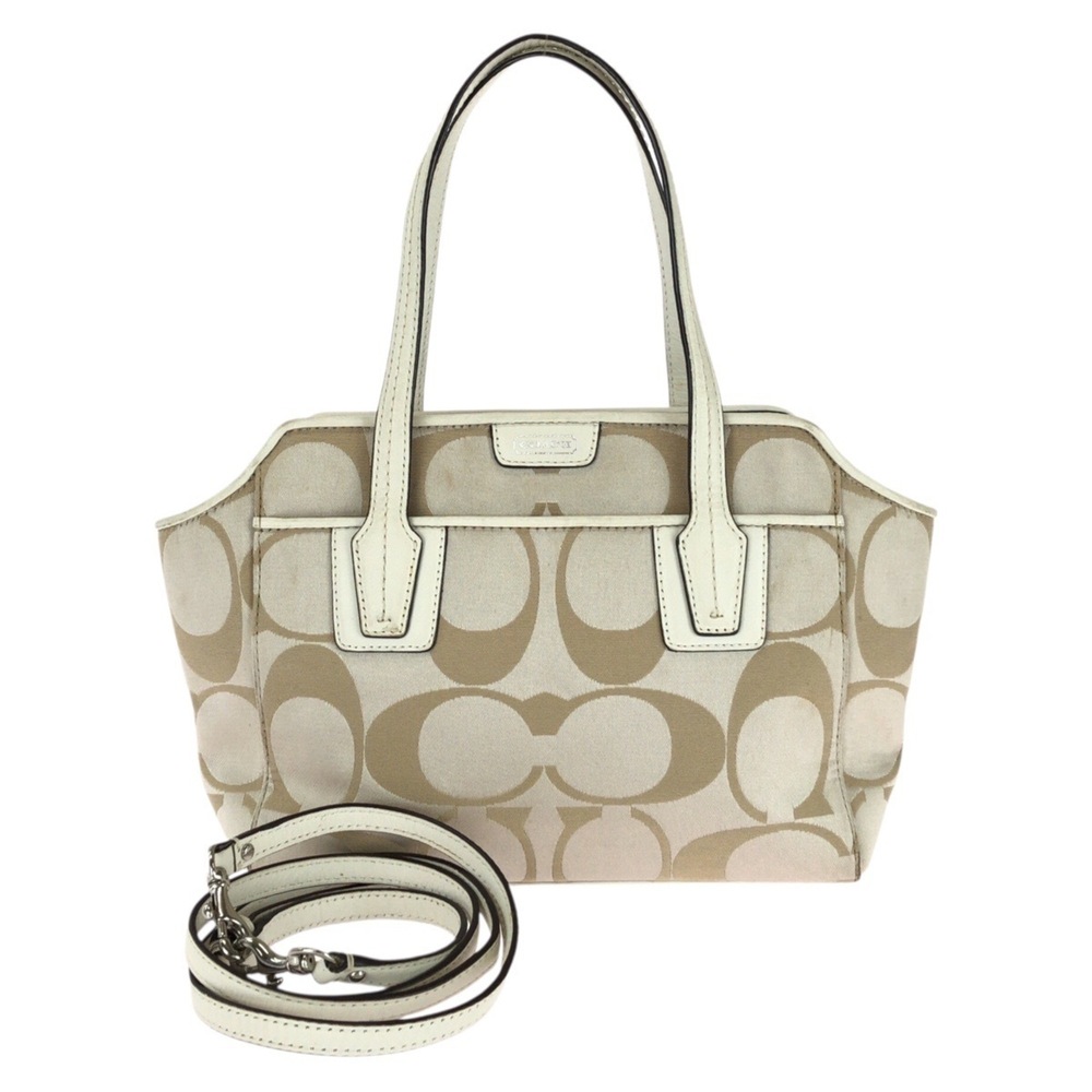 COACH Signature 2-way Tote Bag/Shoulder Bag for Women - Beige & White with Si...